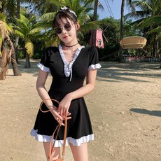 KAKAKBQN 슬림핏 스커트 수영복, M (90-100근 권장), 검정색