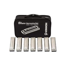 Hohner Accordions 1501/7 블루스밴드 하모니카 7피스 세트 휴대용 케이스 포함 크롬, 1개