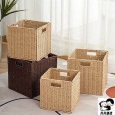 貝貝日式家居收納筐 仿藤編織收納籃 櫥櫃玩具整理收納 大容量可摺疊儲物籃, 原色,大號（27.5*27.5*27.5）, 1個