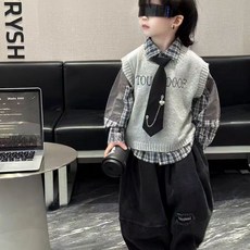 Olli kids 春秋裝套裝 卡通洋氣兒童新款 韓版男童襯衫針織馬甲