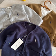 兒童外套2025瞇瞇眼鞦季新品男女童刺繡V領外套寶寶華夫格開衫潮