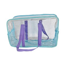 大容量透明防水沙灘包, 藍色網紗+紫手提