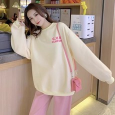 임산부 상의 + 바지 세트 임산부용 패션 루즈핏 캐주얼 스웨트셔츠 와이드 바지 투피스 YCY