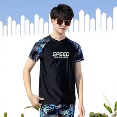 SPEED 男士印花短袖短褲分體泳衣