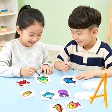 부풀어요 입체 스펀지 페이퍼 해양생물 색칠하기 매직페이퍼 신기한그림 미술놀이 만들기놀이, 1개, 혼합색상