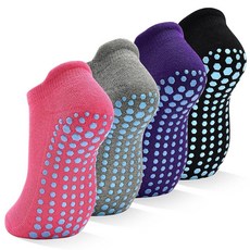 SkiBeaut Grips 여성용 미끄럼 방지 양말 요가 필라테스 미끄럼 방지 여성 병원 그리퍼 양말 4켤레 (5-12) #3 블랙 2개 + 그레이 2개