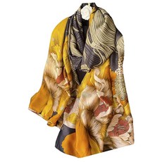 Aufeel 패션 스카프 100% 새틴 실크 롱 경량 자외선 차단 숄 랩 여성용 헤어 스카프 플라워 프린트 라지 141410, 황금 물고기
