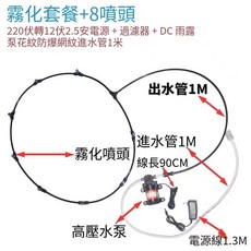 噴霧水泵套裝 廠房降溫加濕, 1個, 【8噴頭】噴霧套裝+12V2.5A電源