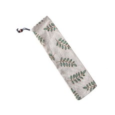 棉麻餐具收納袋 束口袋 棉麻束口袋 餐具收納套 學生抽繩袋 便捷收納整理袋 防塵袋, 樹葉(可收納餐具、吸管), 1個