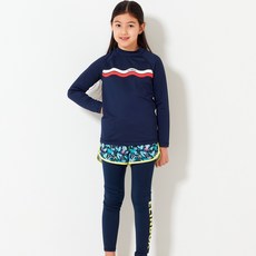 ELINBOA 青少年海軍藍色拉鍊式沙灘裝+兩件式短褲緊身褲