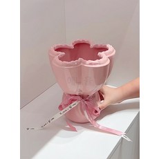 BBZ 꽃병 거실 현관 테이블 장식 고급 인테리어 소품 집들이 선물, 핑크 부케 소형 [13x14.5cm]