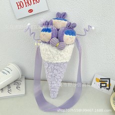 可愛毛絨兒童筒玩偶花束成品玩具花束送女神生日禮物情人節禮物, 1個, wo024莓有煩惱甜筒花送燈+賀卡