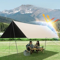 크크캠프 아웃도어 자외선 차단 렉타 타프, 베이지+블랙코팅, 블랙코팅