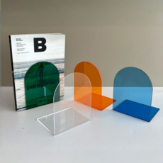 리파인 아크릴 책꽂이 인테리어 미니 북 스탠드 책 칸막이 북엔드 간이 컬러 북앤드 2p, 투명