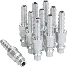 3/8인치 호스 바브가 있는 1/4 에어 플러그 산업용 M형 1/4인치 유량 크기 강철 재질 300PSI 10피스 피팅 포함, 1/4 HOSE BARB PLUG