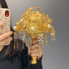 巨匠工廠金色手捧花diy高級材料中式婚禮新娘新婚秀禾旗袍閨蜜結婚禮物, 1個, 點翠（成品做好發貨）