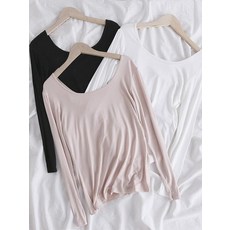 얇고 부드러운 모달 긴팔티 여성 U넥 레이어드 티셔츠