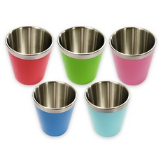 이중 칼라 스텐컵 180ml 스테인리스 물컵 학교 어린이집 급식 식당 업소용 국내산, 연두, 1개