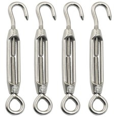 호르디온 10PCS M4 스테인리스 스틸 턴버클 후크 앤 헤비 듀티 와이어 로프 텐셔너 조절 가능한 그늘막 돛 하드웨어 펜스 텐트 설치용, M5, Hook and