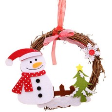 萱寶媽咪baby童裝館 聖誕節裝飾掛件組：聖誕老人、雪人、麋鹿布偶掛飾，聖誕樹裝飾/交換禮物首選, 0140雪人聖誕藤條花環(售完不補), 1個