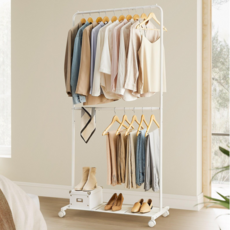 SONGMICS 이동식 다기능 수납 철제 튼튼한 행거 옷걸이 행거, 화이트