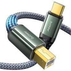 아이노페 10피트 USB B에서 C 프린터 케이블 나일론 맥북 프로에어용 야마하 피아노 키보드와 호환되는 MIDI DAC DJ 컨트롤러용 아이패드, 6.6피트, AINOPE 은회색