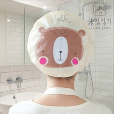 살림일기 1+1 캐릭터 방수 샤워캡 헤어캡, 1개, 샤워캡 -꿀벌+볼빨간곰
