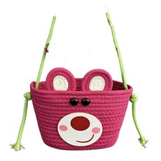草莓熊雙層收納筐可調節掛籃式編織收納筐門後收納掛袋棉繩, 草莓熊單個（小）