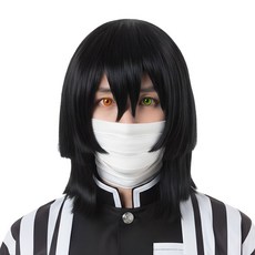 [파티팡] 이구로 오바나이풍 코스프레 가발 귀멸풍 캐릭터 스타일 파티용 헤어, 1개