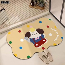 DFMEI 硅藻泥地墊卡通可愛狗狗衛生間洗手檯地墊家用浴室吸水速乾地墊, 1個, 黃底揹帶褲嗨唱