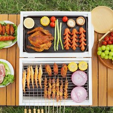 MAKIUA 훈제더블 숯불그릴, 화이트, 1개