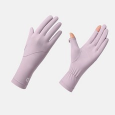 XUELUNZI 夏季冰絲防曬手套 UPF50+ 涼感透氣 露指觸控 機車防滑, 加長款-落胭紫（露指硅膠防滑）, 落胭紫