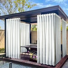 戶外防水紗簾 涼亭透光窗簾 庭院遮陽簾, 本白,暗袋130*214一片