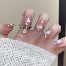 穿戴甲高級感春夏閃鑽蝴蝶手工美甲甲片辣妹穿戴式指甲片, 1個, BY1577貓眼斜鑽:預製甲條#30片/板