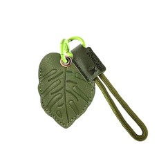 BORKUANA 에어태그와 호환되는 가죽 키체인 홀더 케이스 키링과 랜야드가 있는 귀여운 보호 커버 지갑 열쇠 가방 반려동물용 긁힘 방지 파인더 GPS 트래커 케이스(블, 작은 잎