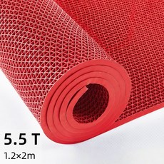Fowod 방수고무매트 미끄럼방지 우천 야외 PVC 바닥 깔개 패드 현관매트 미끄럼방지 수영장 롤매트, 1개, 붉은색5.5t
