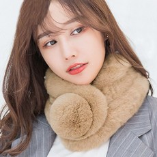 Seoul Show首爾秀 獺兔毛三管加厚圍脖 真毛皮草 時尚保暖柔軟親膚 卡其色