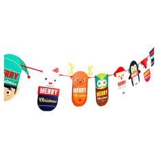 聖誕節裝飾彩旗拉旗吊旗 - 節慶派對佈置掛飾【HF126】, 紅色，白色, 1個