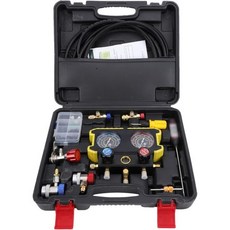 쉐칼라카 자동차 에어컨 충전 키트 자동차용 매니폴드 게이지 세트 R134A R22 R410 냉매 압력 고저압 이중 미터 0.55바 0.800psi 가스 전기차용 해외 직배송, 쉐칼라카 자동차 에어컨 충전 키트 자동차용 매니폴드 게