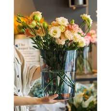 인테리어 대형 꽃 화병 투명 플라스틱 꽃다발 큰화병 입구 큰 꽃유리병 대용, 투명 그레이