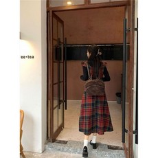 체크원피스 겨울 롱 치마 클래식 레드 크리스마스 원피스 여성 롱원피스 봄
