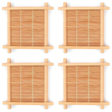 이음모음 대나무 티 코스터 우드 컵받침, 프리미엄 세트, 4개