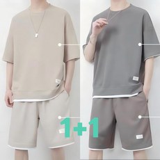 Timepure 1+1 2종세트 남성 여름 와플 반팔 티셔츠 반바지 세트 데일리 편안한 빅사이즈 트레이닝복 상하세트 반팔티