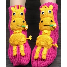 3D立體卡通防滑毛線襪成人地板襪加厚冬季保暖聖誕襪, 黃色長頸鹿, 1個