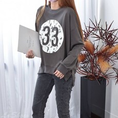 圓弧擺33旁叉T #1961 寬鬆顯瘦側開叉上衣, 深灰, 1個