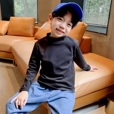 兒童德絨內搭長袖恤 半高領百搭休閒款 秋冬新款男童上衣 601