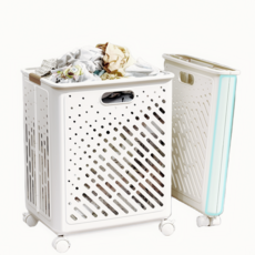 이동식 접이식 멀티 빨래바구니 분리수납 바스켓, 아이보리