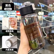 透明耐高溫塑料水杯 戶外便攜 簡約設計 附濾網 夏季適用 輕量隨行杯+黑色+600ML, 1個, 1L, 黑色:600ML