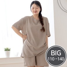 2597 남여공용 빅사이즈 아사체크 라운드 반팔 잠옷세트