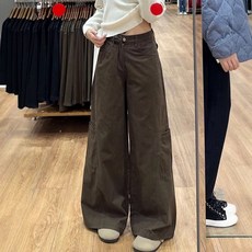 해피유통 여성용 넓은 통 팬츠 하이 웨이스트 데님 캐쥬얼 바지 가을 겨울